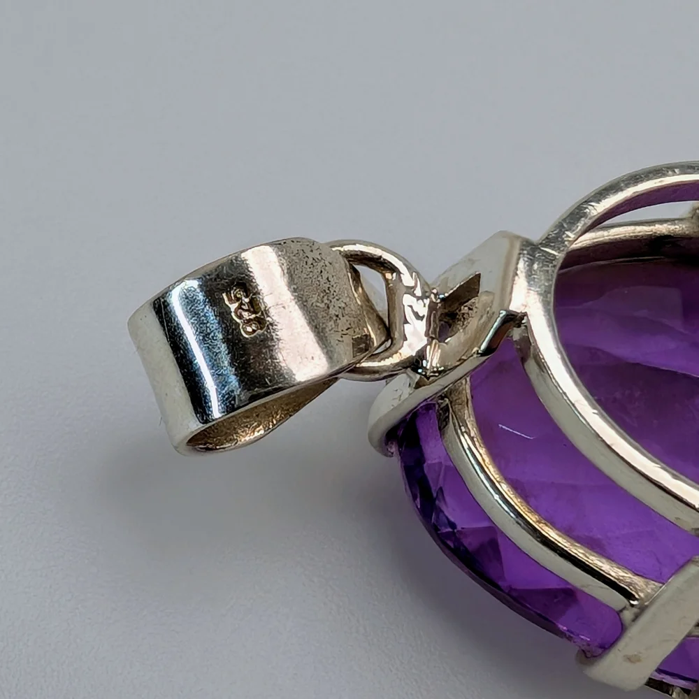 Large Natural Amethyst S925 Sterling Silver Pendant High Quality - Picture 8 of 8